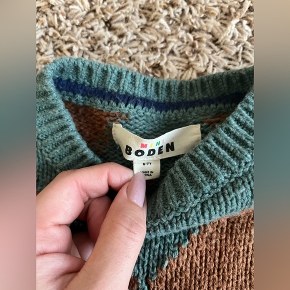 Mini Boden Argyle knit Sweater in teal and brown - Picture 5 of 9